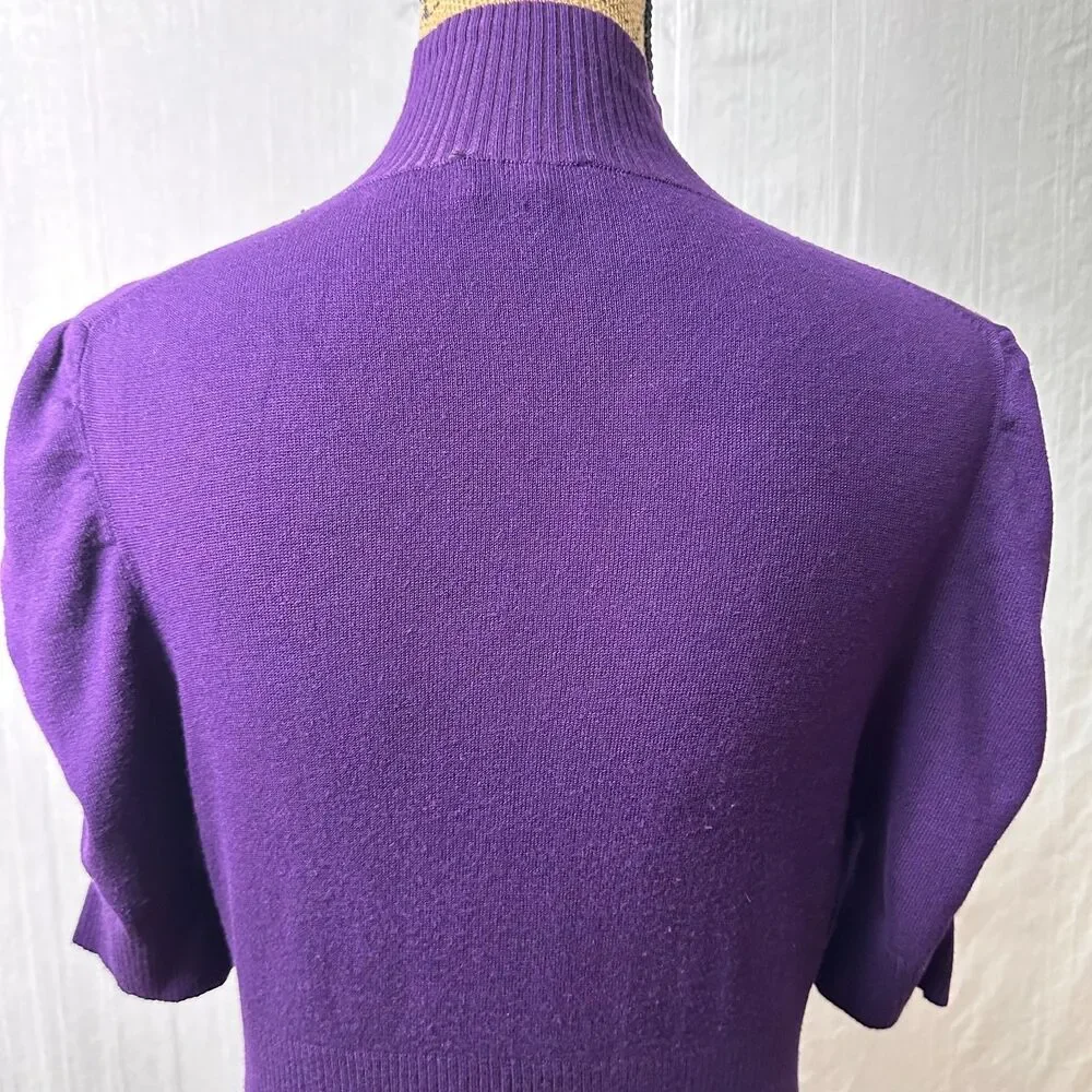 Bebe Women Purple Ribbed Mock Neck Puff Sleeve Sweater Knit Top Sweater Sz Large